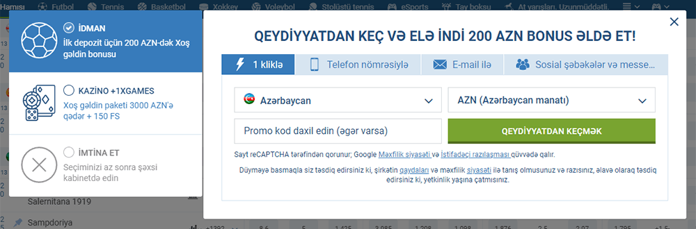 1xBet qeydiyyat