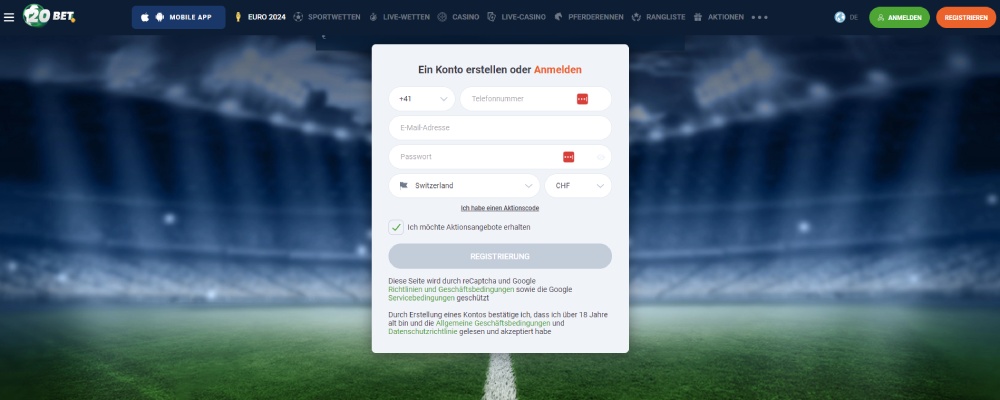 20Bet registrierung