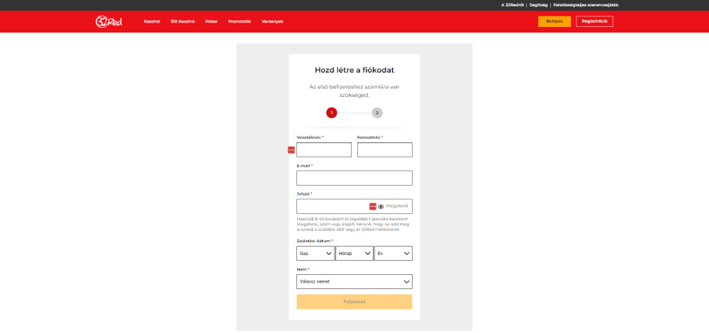 32Red Casino regisztráció