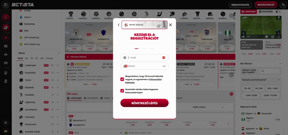Betista regisztráció