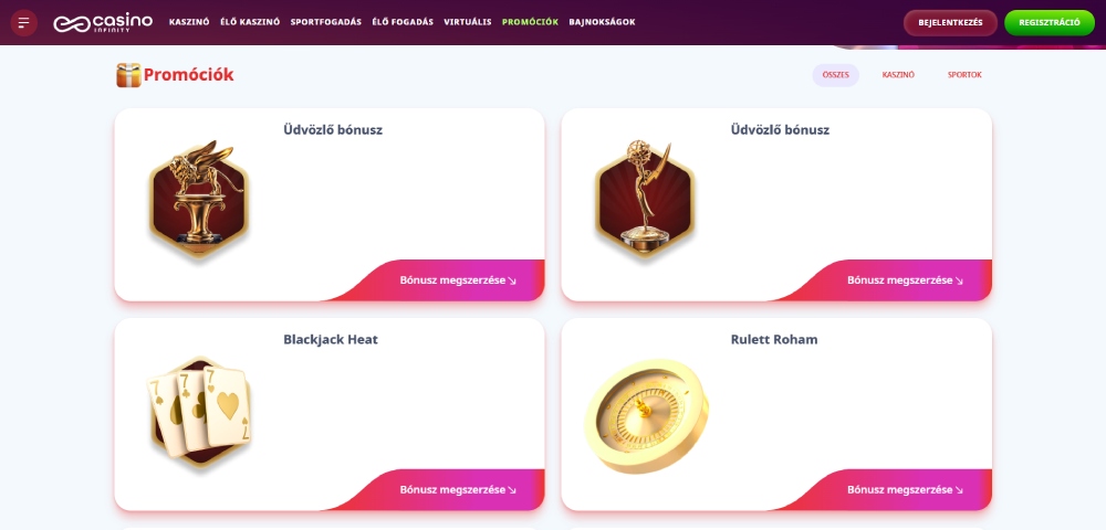 Casino Infinity kaszinó bónusz