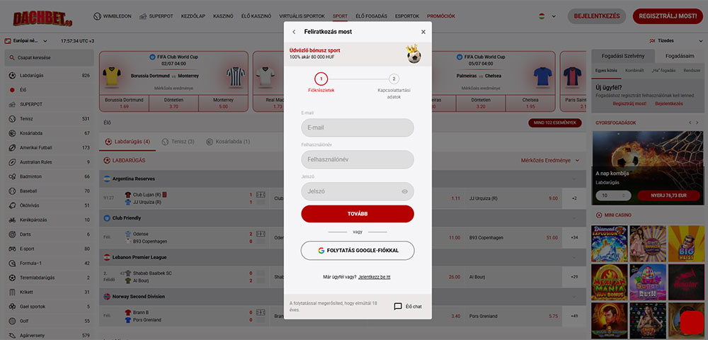 Dachbet regisztráció