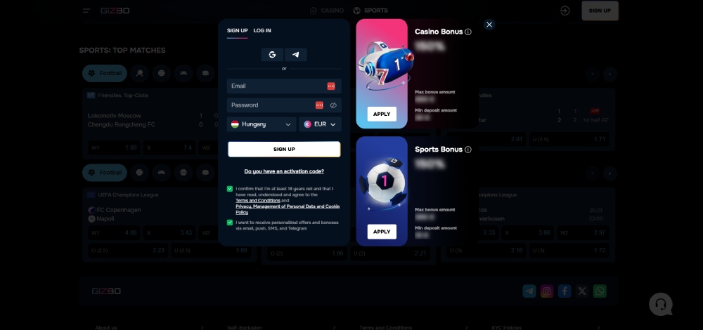 Gizbo regisztráció