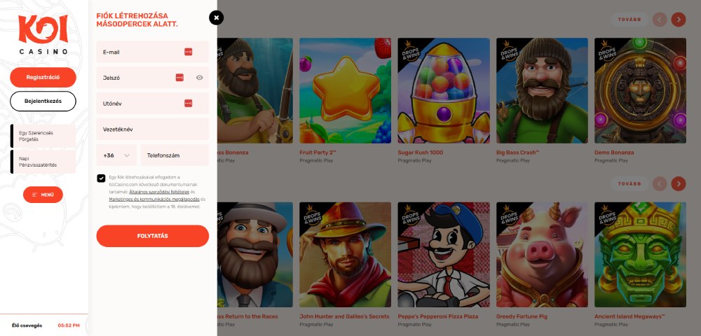 KoiCasino regisztráció
