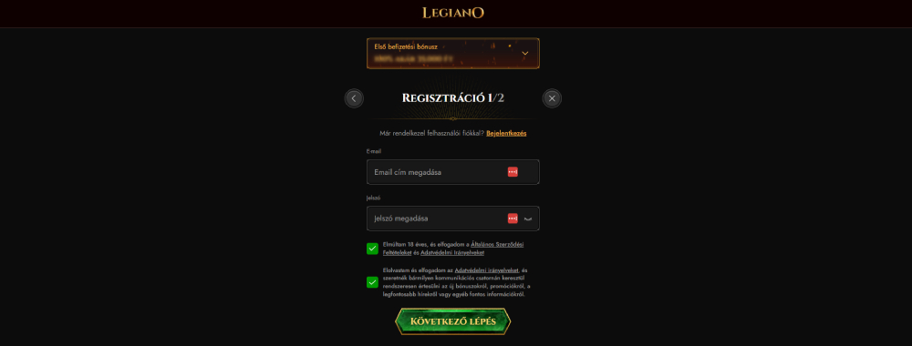 Legiano regisztráció