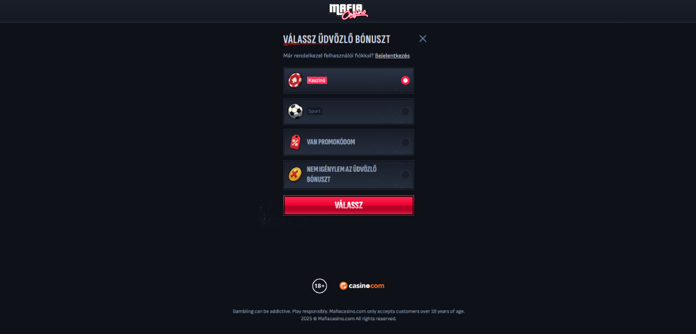 Mafia Casino regisztráció