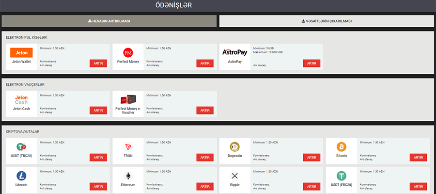 Megapari ödəniş üsulları