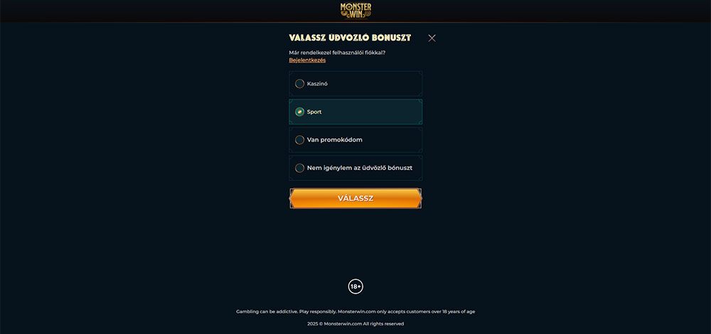 MonsterWin regisztráció