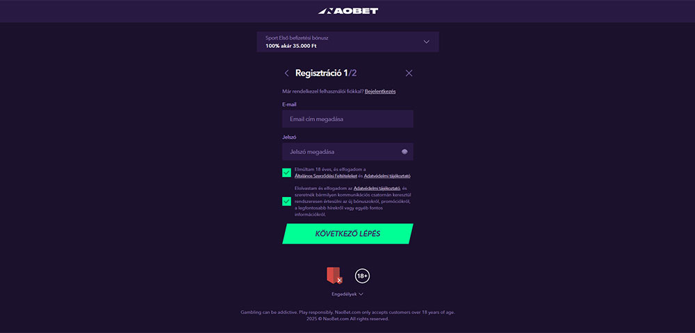 NaoBet regisztráció