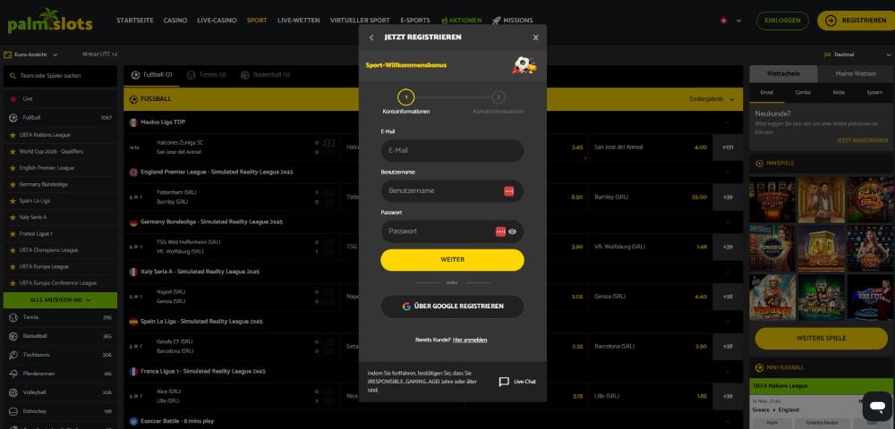 Palmslots registrierung