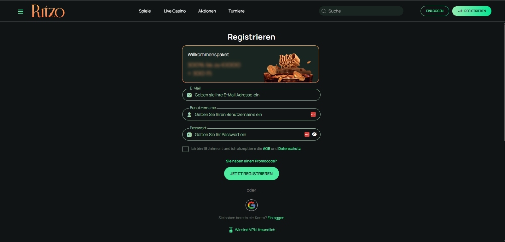 Ritzo Casino Registrierung