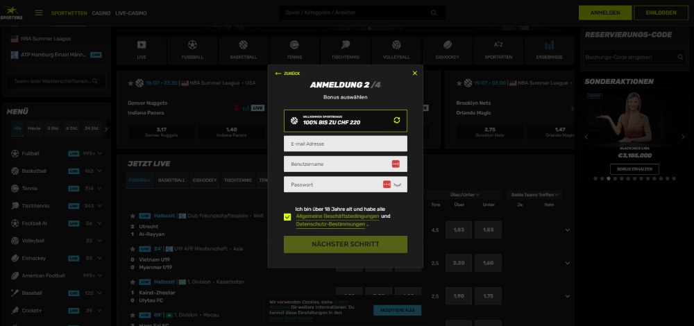 Sportuna registrierung