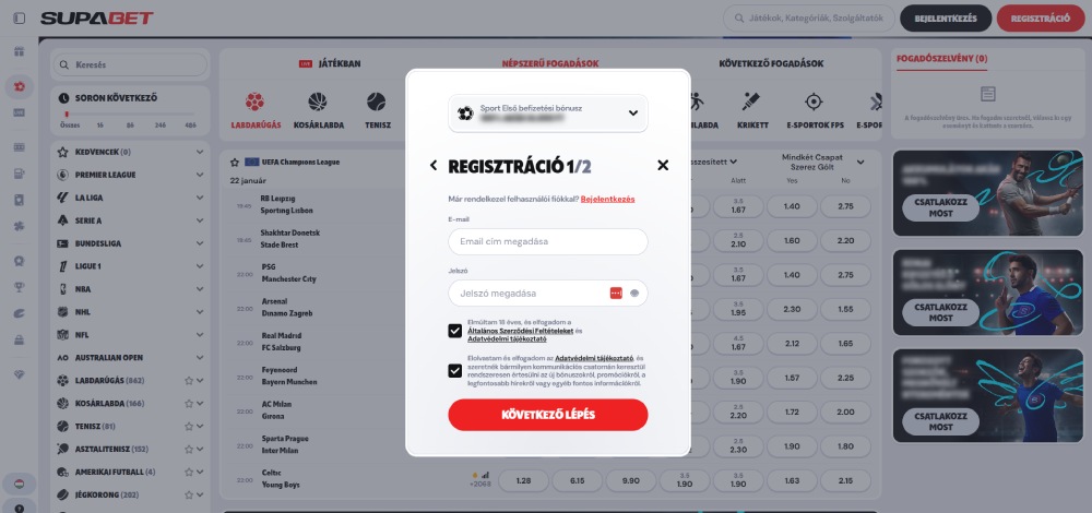Supabet regisztráció