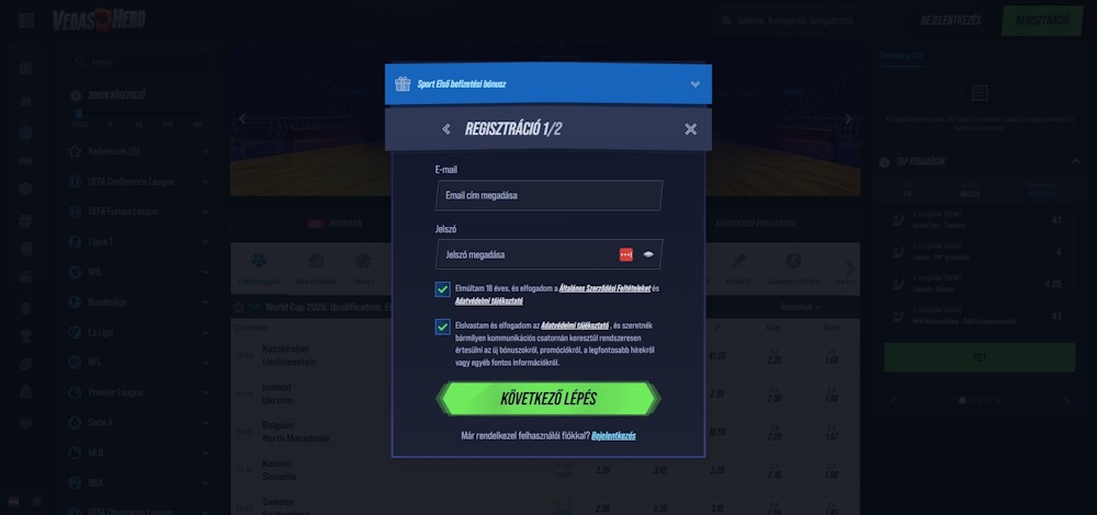 VegasHero regisztráció