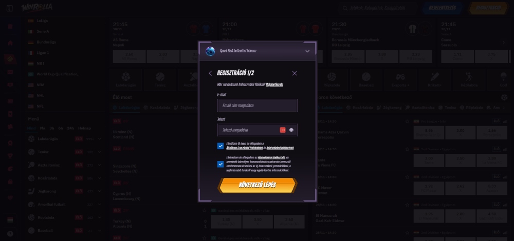 Win Rolla regisztráció