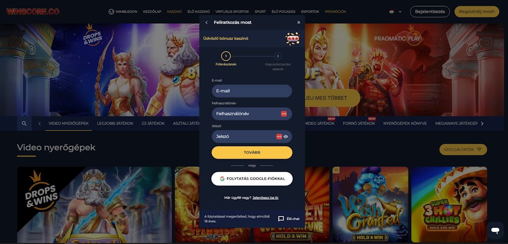 Winscore Casino regisztráció